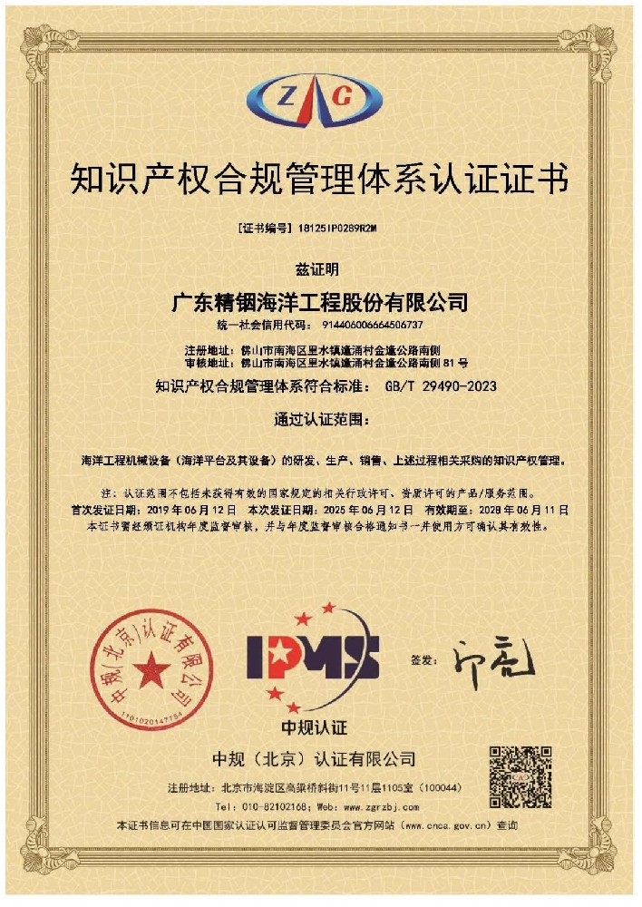 Intellectual Property Management System Certificate